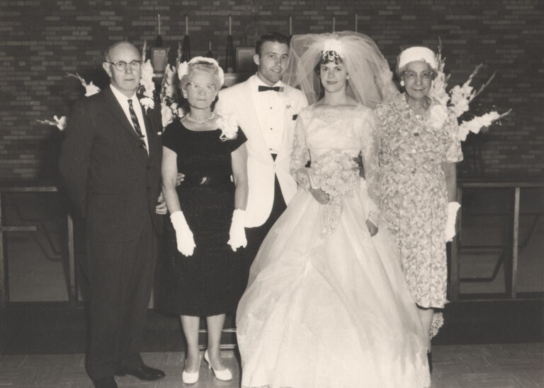 Grandson Dexter's Wedding 
L to R - Cecil, Leona, Dexter, Janice, Edna Barton (Hughes)