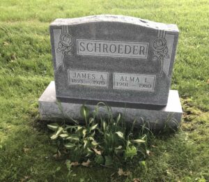 James and Alma Schroeder's Headstone in Maple Grove Cemetery in Comstock, MI